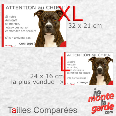 Amstaff bringé, plaque humour "Attention au Chien, Jetez Vous au Sol et attendez des secours" résiste dehors, 3 Tailles D