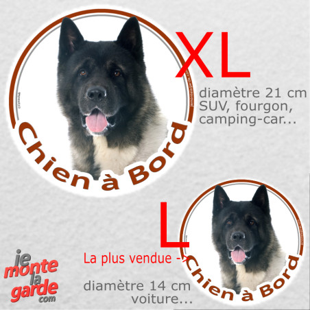 Akita américain bringé, sticker voiture rond "Chien à Bord" résiste pluie soleil gel, idée cadeau, 2 Tailles E