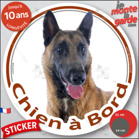 Berger Belge Malinois, sticker autocollant rond "Chien à Bord" Disque photo adhésif vitre voiture, résiste pluie soleil gel, idé