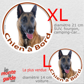 Berger Belge Malinois, sticker voiture rond photo "Chien à Bord" résiste pluie soleil gel, idée cadeau, 2 Tailles D
