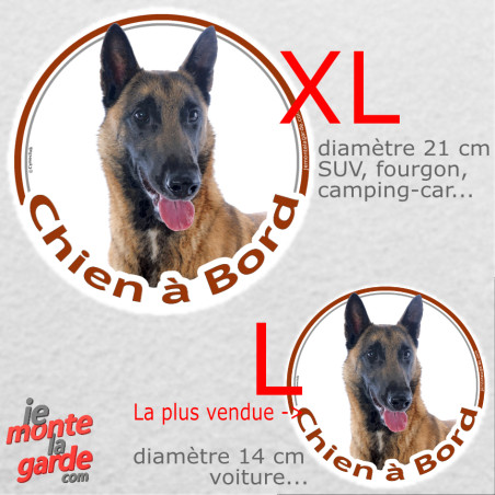 Berger Belge Malinois, sticker voiture rond photo "Chien à Bord" résiste pluie soleil gel, idée cadeau, 2 Tailles D
