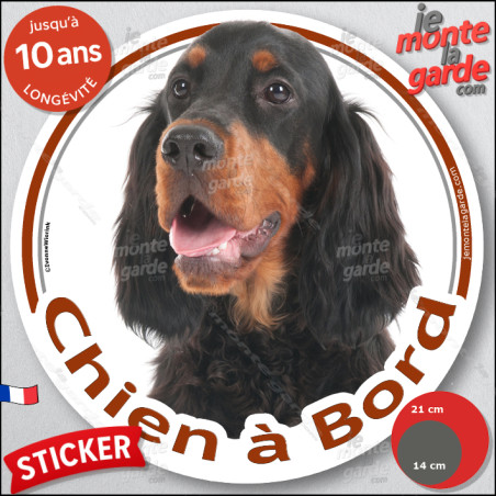 Setter Gordon, sticker voiture rond photo "Chien à Bord" résiste pluie soleil gel, idée cadeau, 2 tailles D