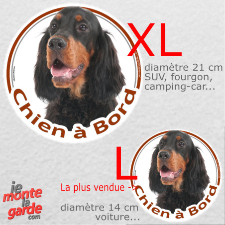 Setter Gordon, sticker voiture rond photo "Chien à Bord" résiste pluie soleil gel, idée cadeau, 2 tailles D