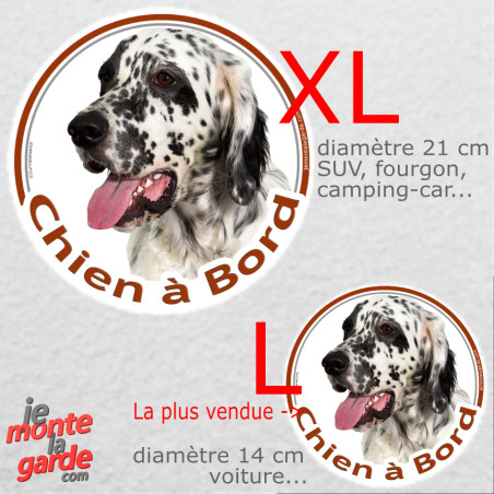 Setter Anglais noir et blanc, sticker voiture rond photo "Chien à Bord" résiste pluie soleil gel, idées cadeau, 2 tailles D