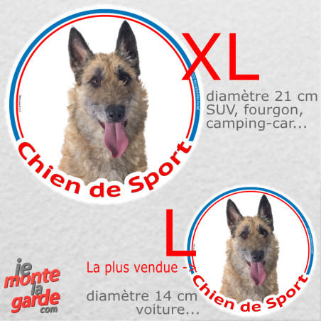 Berger Belge Laekenois, sticker rond photo "Chien de Sport" résiste pluie soleil gel, idée cadeau, 2 Tailles D