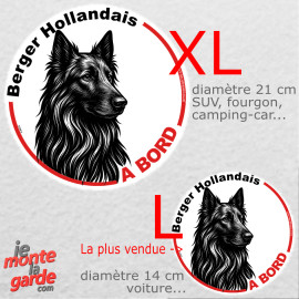 Disque autocollant voiture "Berger Hollandais à Bord" noir et blanc 2 tailles D