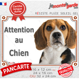 Beagle tricolore, plaque portail "Attention au Chien" photo, résiste pluie soleil gel, idée cadeau