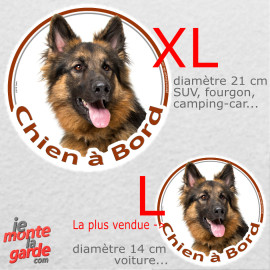 Berger Allemand à poils longs, sticker voiture rond photo "Chien à Bord" résiste pluie soleil gel, idée cadeau, 2 tailles D