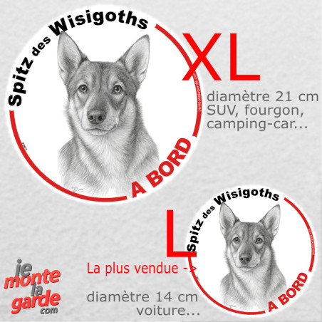 Disque autocollant voiture "Spitz des Visigoths à Bord" noir et blanc, résiste pluie soleil gel, idée cadeau, 2 Tailles D