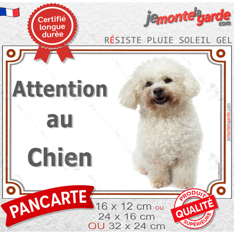 Bichon Frisé, Pancarte Portail "Attention au Chien" photo race, résiste pluie soleil gel, idée cadeau Bichon Frisé, Pancarte Portail "Attention au Chien" photo race, résiste pluie soleil gel, idée cadeau