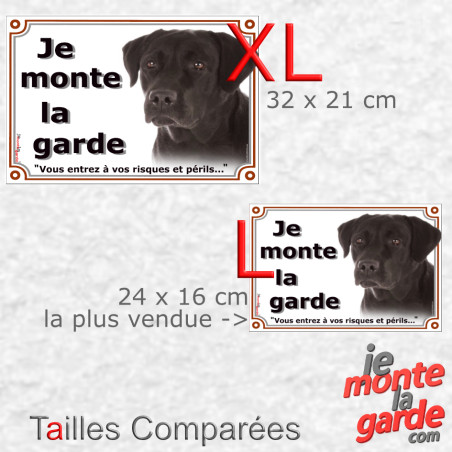 Labrador noir, plaque portail photo "Je Monte la Garde, vous entrez à vos risques et périls" résiste dehors, 3 tailles D