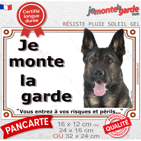 Plaque portail, photo Berger Allemand gris Tête "Je Monte la Garde, vous entrez à vos risques et périls" Attention au Chien phot