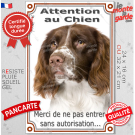 Springer Spaniel Anglais Marron foie, Plaque Portail Verticale "Attention au chien, entrer pas sans autorisation" photo, résiste