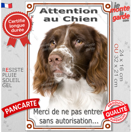 Springer Spaniel Anglais Marron foie, Plaque Portail Verticale "Attention au chien, entrer pas sans autorisation" photo, résiste