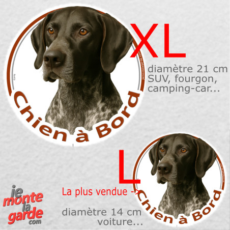 Braque Allemand noir, sticker voiture rond photo "Chien à Bord" résiste pluie soleil gel, idée cadeau, 2 tailles D