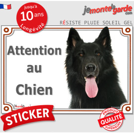 Berger Belge Groenendael noir, panneau autocollant "Attention au Chien" Pancarte sticker entrée photo adhésif, résiste pluie sol