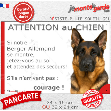 Berger Allemand à poils courts, plaque portail humour "Attention au Chien, Jetez Vous au Sol" résiste dehors, 2 tailles D