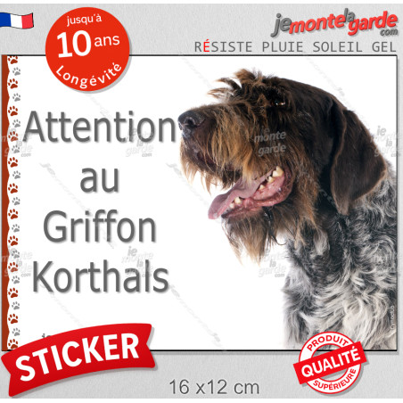 Griffon Korthals, panneau sticker autocollant "Attention au Chien", Photo pancarte plaque adhésif, résiste pluie soleil gel, idé