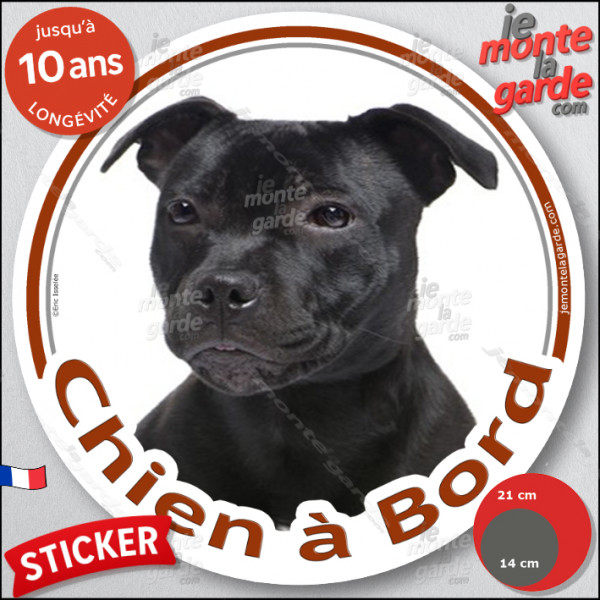Staffie noir, sticker autocollant rond "Chien à Bord" Disque adhésif photo vitre voiture Staffy Staffordshire Bull Terrier, rési Staffie noir, sticker autocollant rond "Chien à Bord" Disque adhésif photo vitre voiture Staffy Staffordshire Bull Terrier, rési