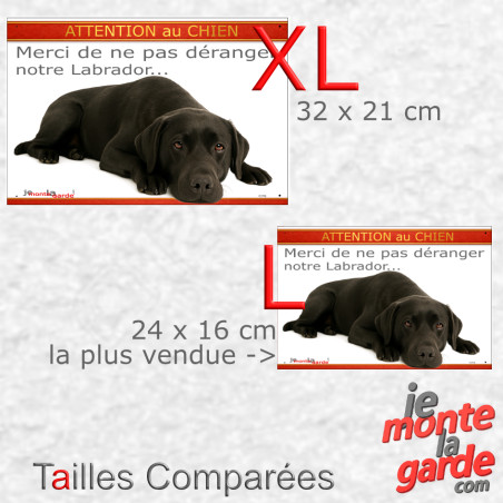 Plaque humour "Attention au Chien, Merci de ne pas déranger notre Labrador noir" résiste pluie soleil gel, 3 Tailles D