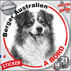 Berger Australien, sticker autocollant rond "Chien à Bord" Aussie, disque adhésif vitre voiture photo, résiste pluie soleil gel,