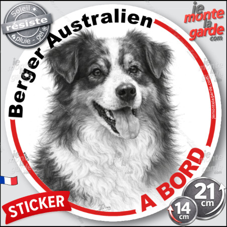 Berger Australien, sticker autocollant rond "Chien à Bord" Aussie, disque adhésif vitre voiture photo, résiste pluie soleil gel,