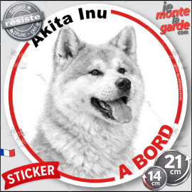 Akita Inu Japonais, sticker autocollant rond "Chien à Bord" disque adhésif vitre voiture photo, résiste pluie soleil gel, idée c