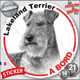 Lakeland Terrier, sticker autocollant rond "Chien à Bord" disque adhésif vitre voiture photo, résiste pluie soleil gel, idée cad