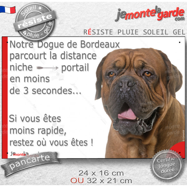 Dogue de Bordeaux face noir Tête, plaque humour "parcourt distance Niche-Portail moins 3 secondes" photo, résiste pluie soleil g Dogue de Bordeaux face noir Tête, plaque humour "parcourt distance Niche-Portail moins 3 secondes" photo, résiste pluie soleil g