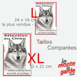 Plaque portail verticale "Attention au Chien, notre Inuit du Nord surveille et protège" dessin noir et blanc, 2 tailles D