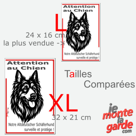 Plaque verticale "Attention au Chien, notre Altdeutscher Schäferhund surveille et protège" 2 tailles D