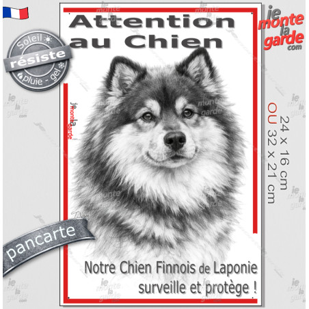 Plaque portail verticale "Attention au Chien, notre Chien Finnois de Laponie surveille et protège" dessin, 2 tailles D Plaque portail verticale "Attention au Chien, notre Chien Finnois de Laponie surveille et protège" dessin, 2 tailles D