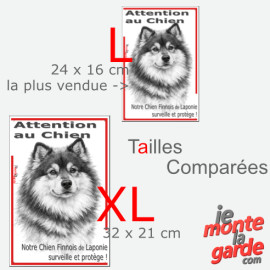 Plaque portail verticale "Attention au Chien, notre Chien Finnois de Laponie surveille et protège" dessin, 2 tailles D