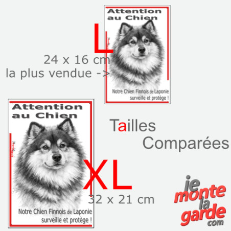 Plaque portail verticale "Attention au Chien, notre Chien Finnois de Laponie surveille et protège" dessin, 2 tailles D Plaque portail verticale "Attention au Chien, notre Chien Finnois de Laponie surveille et protège" dessin, 2 tailles D