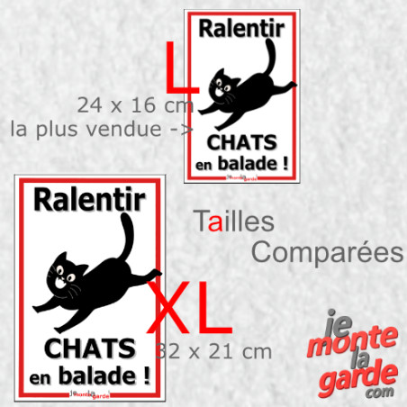 Plaque "Ralentir, CHATS en balade !" protéger les chats risques de la route, 2 Tailles