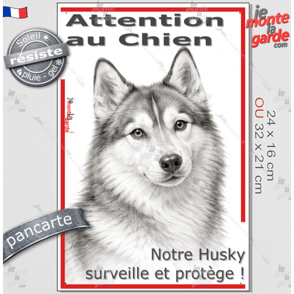 Plaque portail verticale "Attention au Chien, notre Husky Sibérien surveille et protège" dessin stylisé, résiste pluie soleil ge Plaque portail verticale "Attention au Chien, notre Husky Sibérien surveille et protège" dessin stylisé, résiste pluie soleil ge