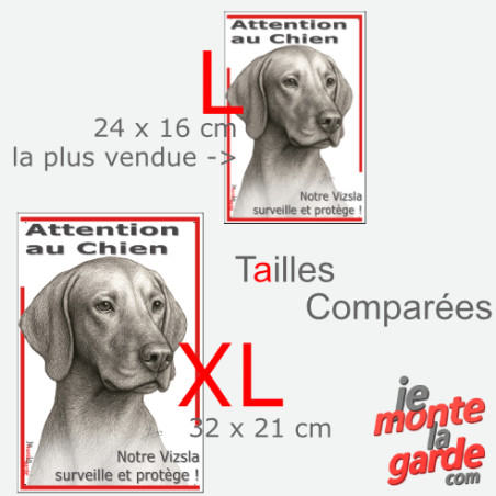 Plaque portail verticale "Attention au Chien, notre Vizsla surveille et protège" dessin noir et blanc, 2 tailles D