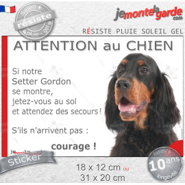 Setter Gordon, Sticker humour "Attention au Chien, montre, jetez-vous au sol et attendez secours" drôle photo, résiste pluie sol