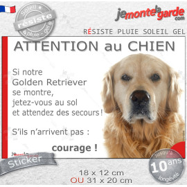 Golden Retriever, Sticker humour "Attention au Chien, montre, jetez-vous au sol et attendez secours" drôle photo, résiste pluie 