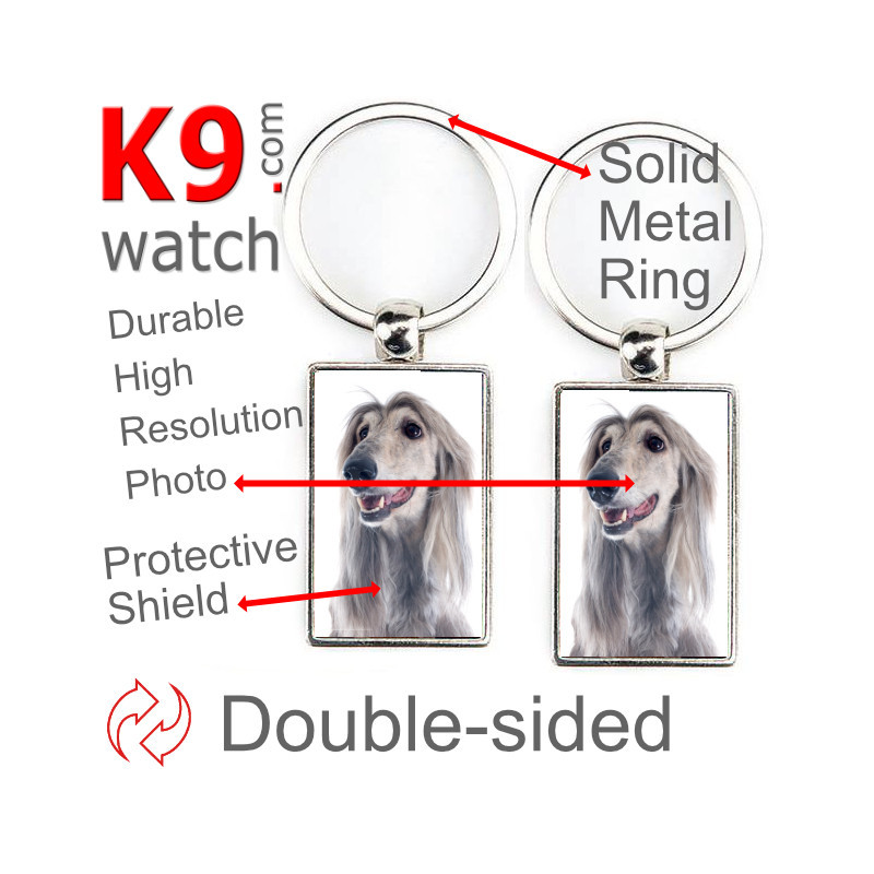 Double-sided metal key ring with photo grey blue Afghan Hound, metal key ring gift idea; double faced key holder metallic Double-sided metal key ring with photo grey blue Afghan Hound, metal key ring gift idea; double faced key holder metallic