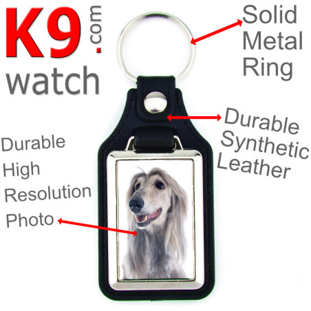 Vegan leather key ring, photo grey blue Afghan Hound Vegan leather key ring, photo grey blue Afghan Hound