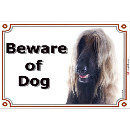 Portal Sign, 2 Sizes Beware of Dog, red black mask Afghan Hound head, Gate plate fawn persan greyhound