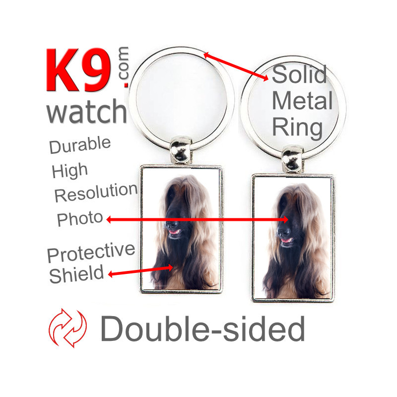 Double-sided metal key ring with photo red black mask Afghan Hound, metal key ring gift idea; double faced key holder métalliqu Double-sided metal key ring with photo red black mask Afghan Hound, metal key ring gift idea; double faced key holder métalliqu