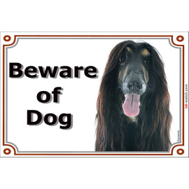Portal Sign, 2 Sizes Beware of Dog, Black and Tan Afghan Hound head, portal placard, Gate plate, Door panel Persian Greyhound,