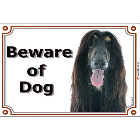 Portal Sign, 2 Sizes Beware of Dog, Black and Tan Afghan Hound head, portal placard, Gate plate, Door panel Persian Greyhound,