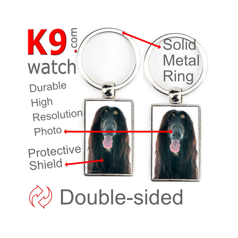 Double-sided metal key ring with photo Black and Tan Afghan Hound, metal key ring gift idea; double faced key holder métallique Double-sided metal key ring with photo Black and Tan Afghan Hound, metal key ring gift idea; double faced key holder métallique