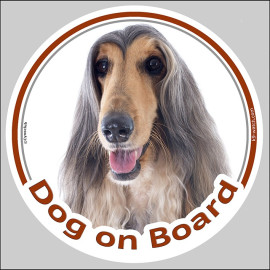 Sticker circle sticker "Dog on Board" 15 cm, Afghan Hound Blue and Cream Head decal label adhesive