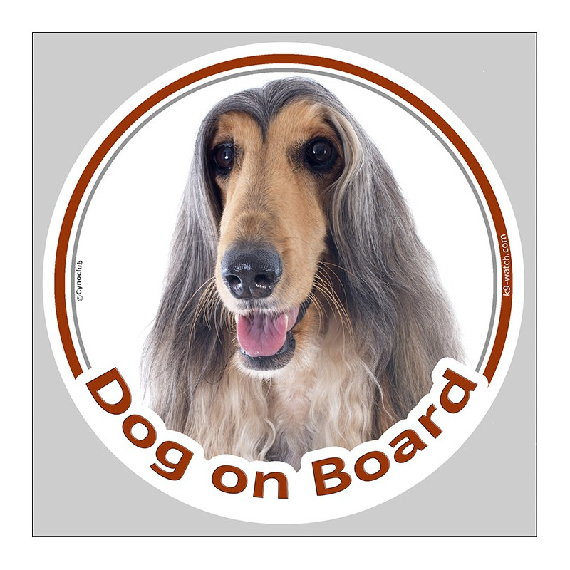 Sticker circle sticker "Dog on Board" 15 cm, Afghan Hound Blue and Cream Head decal label adhesive