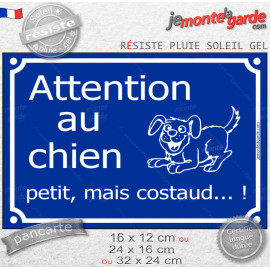 "Attention au Chien Petit, mais Costaud...!" Plaque bleue portail humour, look plaque rue parisienne, résiste pluie soleil gel, 