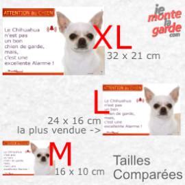 Plaque portail humour "Attention au Chien, notre Chihuahua est une excellente alarme" résiste pluie soleil gel, 3 Tailles D